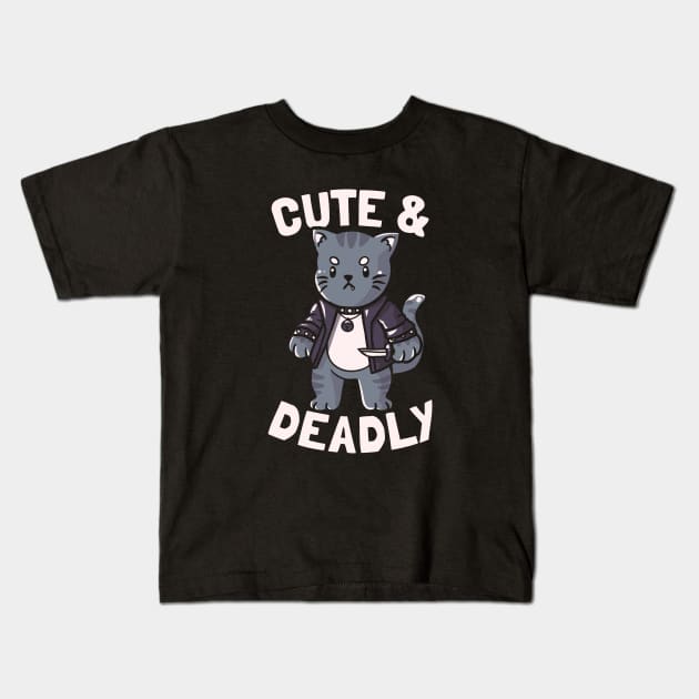 Cute & Deadly Evil Cat Gift Kids T-Shirt by eduely